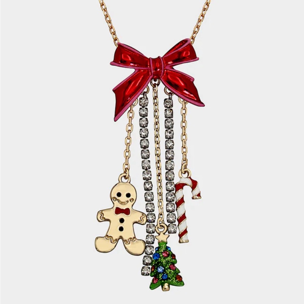 FIRM PRICE Betsey Johnson Gingerbread Man Candy Cane Xmas Tree Necklace Earring - Picture 7 of 7